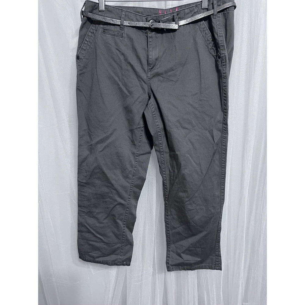 Elle Paris New York Gray Chino Pants Womens 14 Straight Leg With Silver Belt NEW
